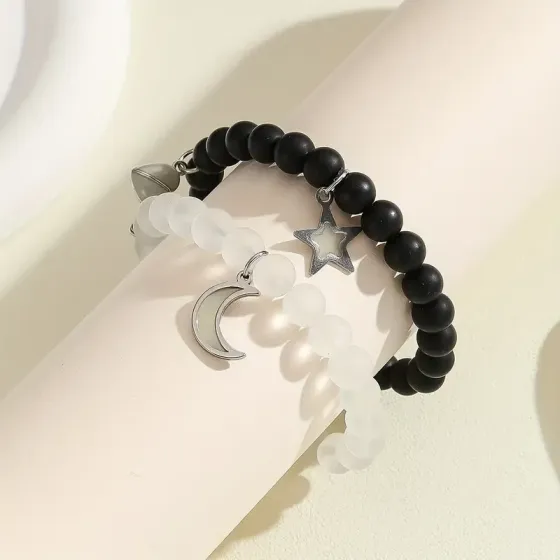 Парные браслеты «Луна и Звезда» – чёрный и белый, светящиеся в темноте Киев