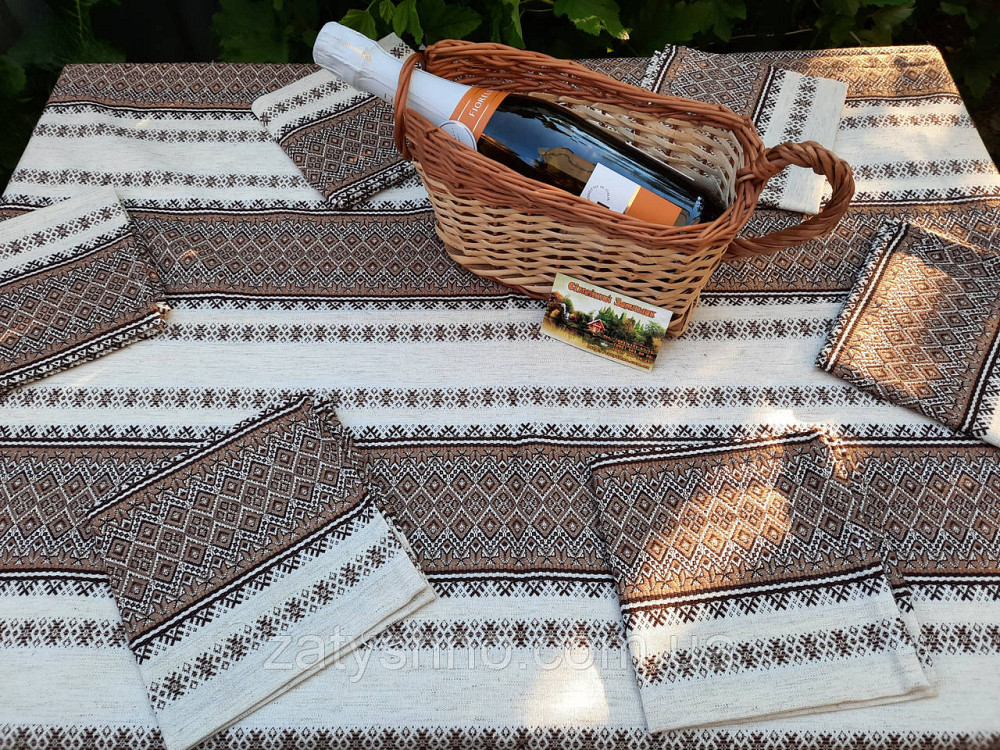 Вишита скатертина на кухонному столі в кавовому кольорі Київ - фото 9