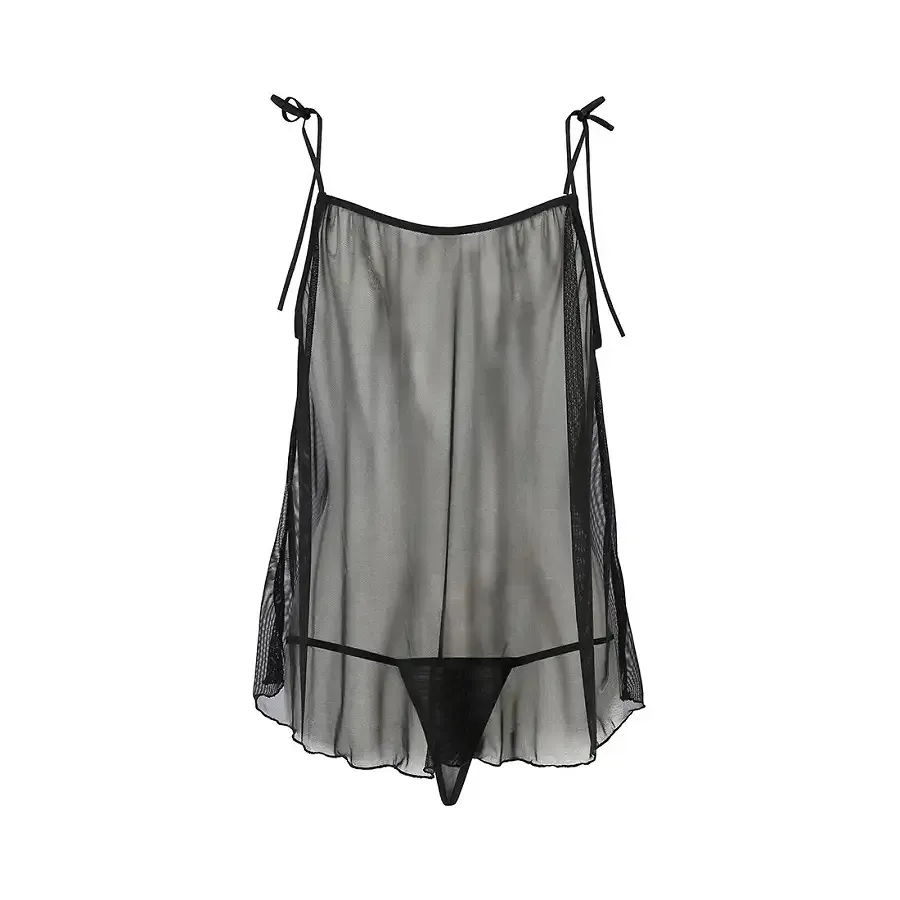 Сорочка прозора бебі дол Passion MELANIA CHEMISE L/XL, black, трусики, на тонких бретелях Львів - фото 4