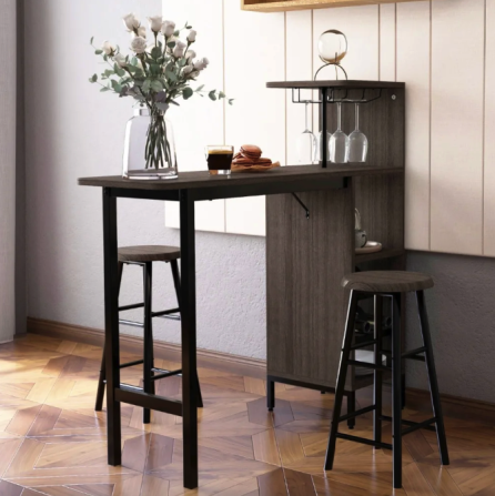 Барный стол со стульями для кухни и гостиной в стиле Loft комплект мебели Costway Bistro коричневый Киев - изображение 3