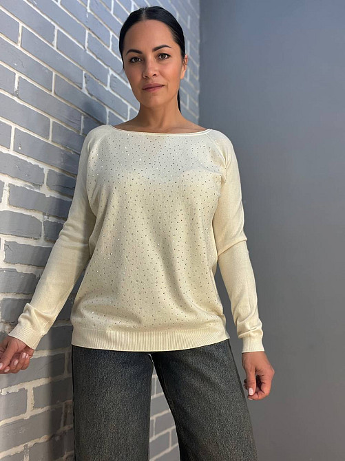 Джемпер жіночий ACCORDDREAM 9067 тонкий светр розсип камінців, молочний, one size Київ - фото 7