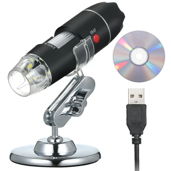 Цифровий мікроскоп на підставці 2,1600x + 2 перехідника,від USB SBR Київ
