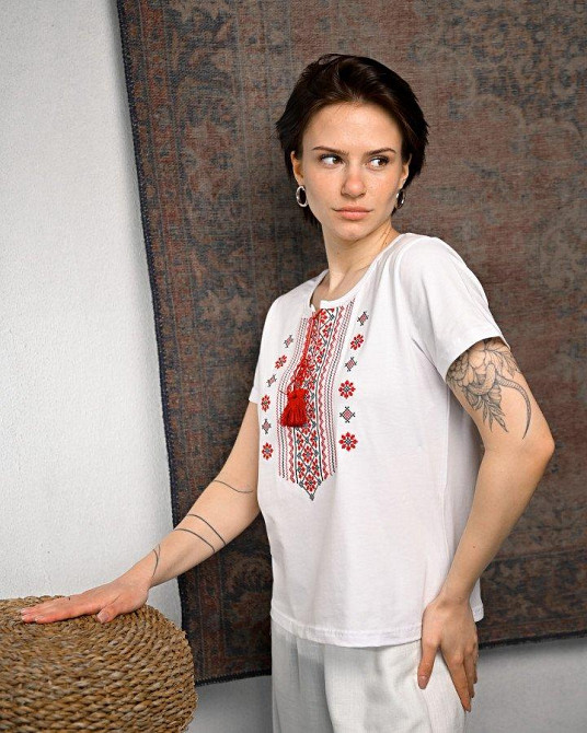 Женская футболка Вышиванка white/red ПП7433 Одесса - изображение 4