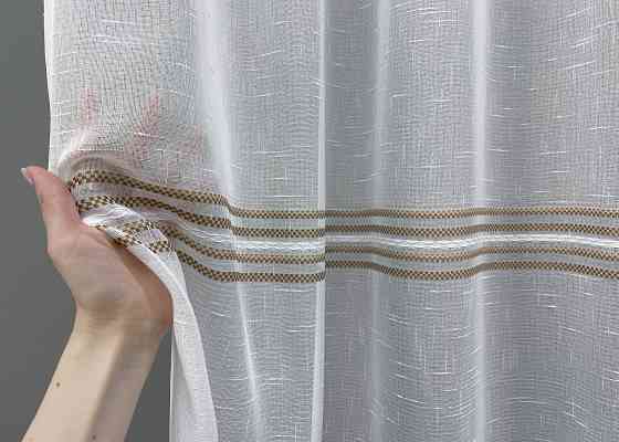 Тюль VR-Textil 1429т Кружево Лен Белый с коричневым 300х270 см (42-0256) Киев