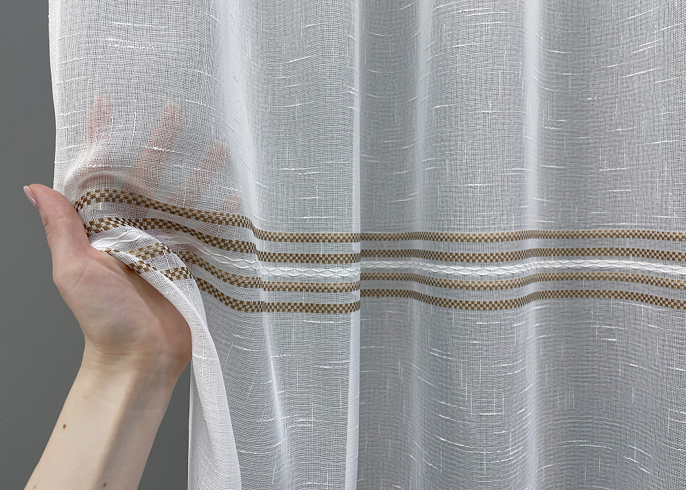 Тюль VR-Textil 1429т Кружево Лен Белый с коричневым 300х270 см (42-0256) Киев - изображение 4