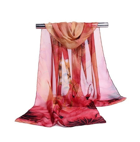 Женский шарф красно-кирпичный - размер шарфа приблизительно 145*46см, шифон Киев - изображение 1