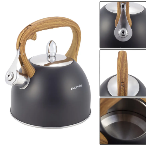 Чайник 2,5 л з нержавіючої сталі зі свистком і ручкою soft touch KAMILLE 1096 Житомир - фото 3