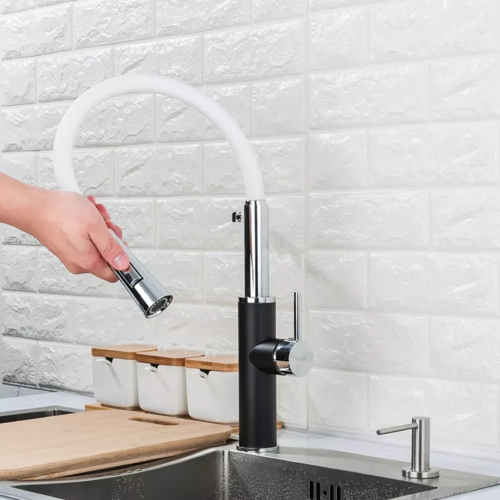 Смеситель для кухни Frap F4452-7 с гибким изливом, 2 режима, черно/белый Киев - изображение 2