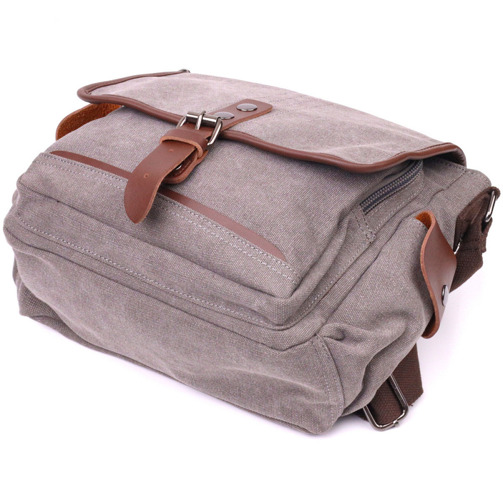 Практична горизонтальна чоловіча сумка з текстилю Сіра (Vintage) Київ - фото 9