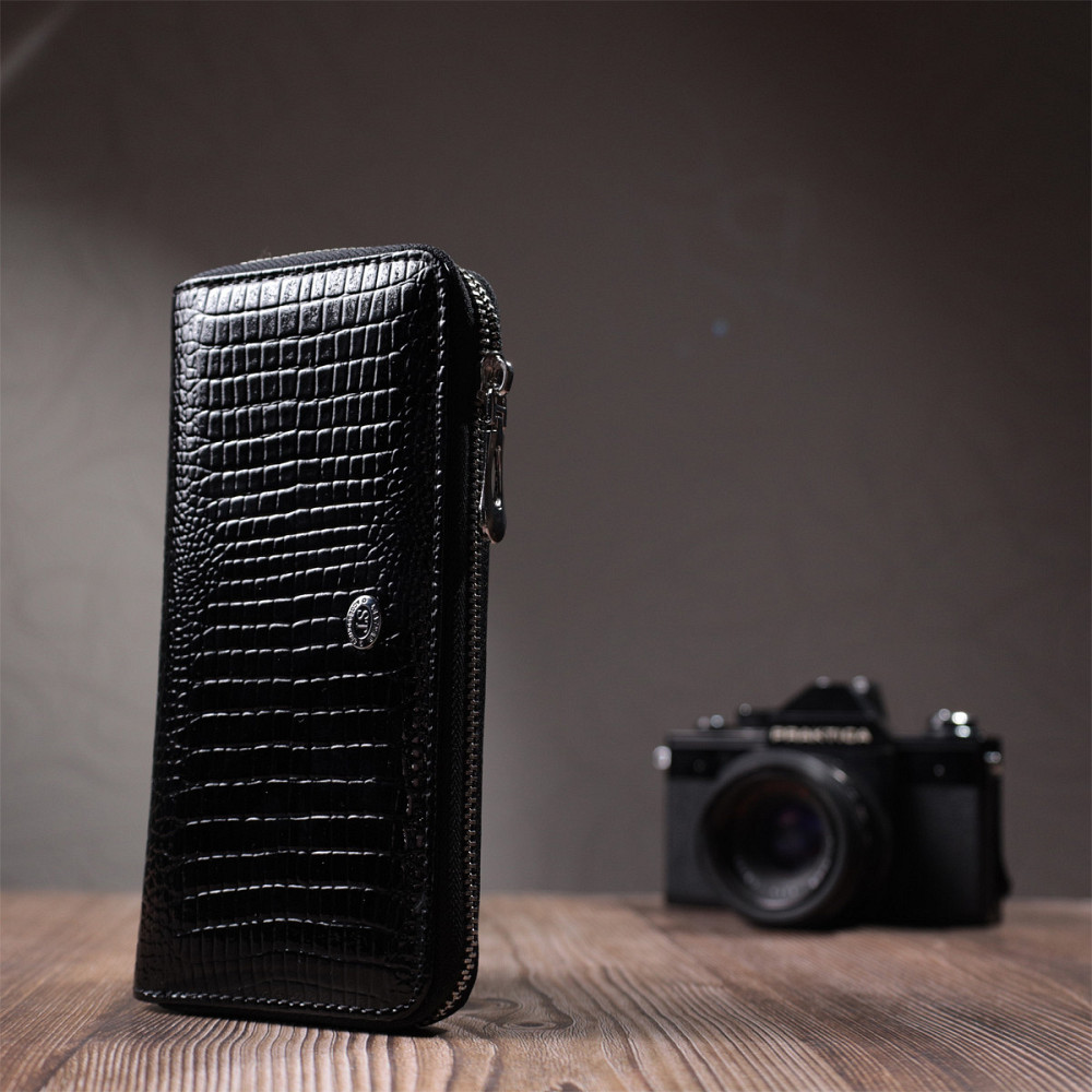 Лакированный женский кошелек на молнии Черный (ST Leather) Киев - изображение 3