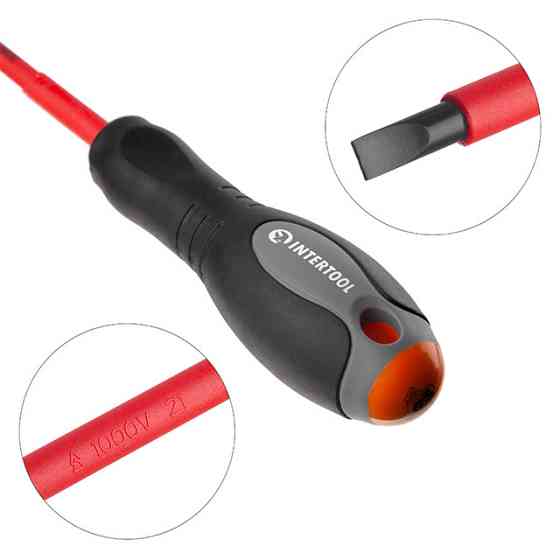 Отвертка шлицевая изолированная, SL1,0×5,50 мм, 1000 В, 125 мм INTERTOOL VT-3206 Киев