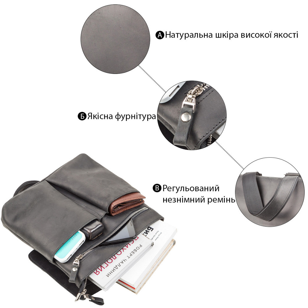 Сумка из винтажной кожи Черная (SHVIGEL) Киев - изображение 2