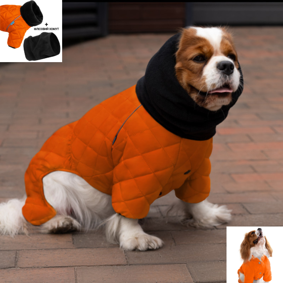 Зимовий комбінезон для собак теплий стьобаний на флісі Barksi Textile з хомутом Помаранчевий Одеса