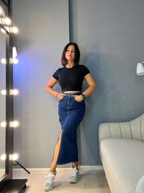 Спідниця жіноча Zeo Basic 3805 джинсова розріз з попереду довга стрейчева синій, синій, 34 Київ - фото 15