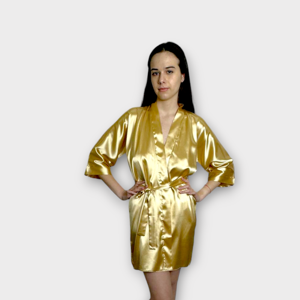 Халат женский атласный под пояс длина 90см Золото XS/S Харьков - изображение 1