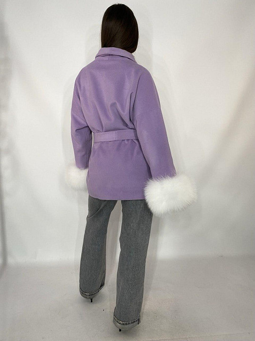 Стильне жіноче пальто з хутром Лавандовий, 3XL-4XL Харків - фото 2
