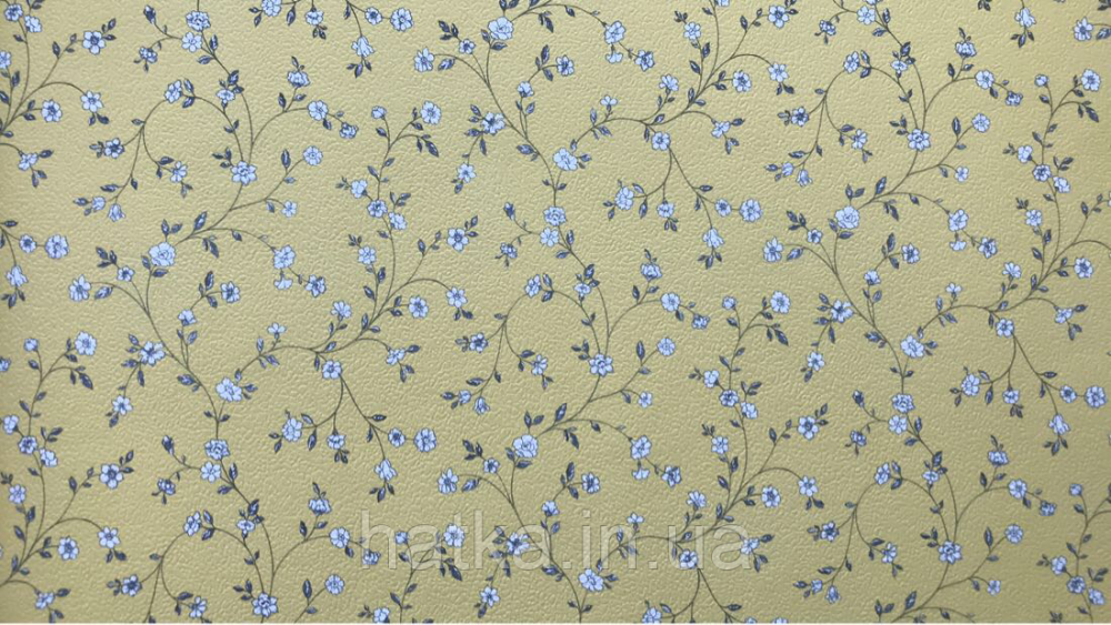 Шпалери вінілові на флізелін Petite Fleur 4 Rasch Texti 289206 на жовтому тлі білі квіти сірі гілочки Київ - фото 1