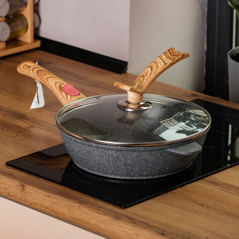 Алюмінієва глибока сковорода (2,4 л) зі скляною кришкою Ø 24 см сіра MGC HP-4-463G Київ - фото 6