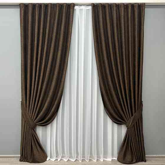Комплект готових штор VR-Textil Льон Grand Linen № 2026ш Коричневий 150х300см 2 шт (33-1025) Київ