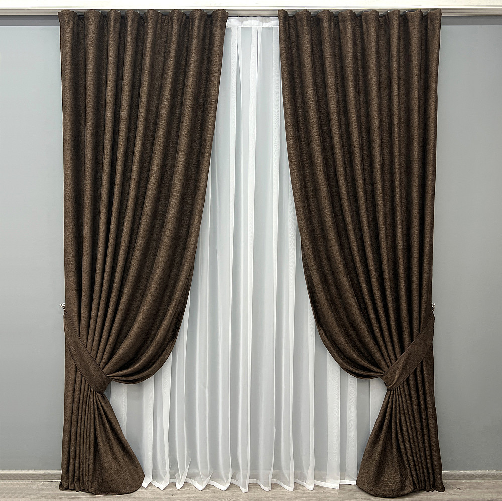 Комплект готових штор VR-Textil Льон Grand Linen № 2026ш Коричневий 150х300см 2 шт (33-1025) Київ - фото 2