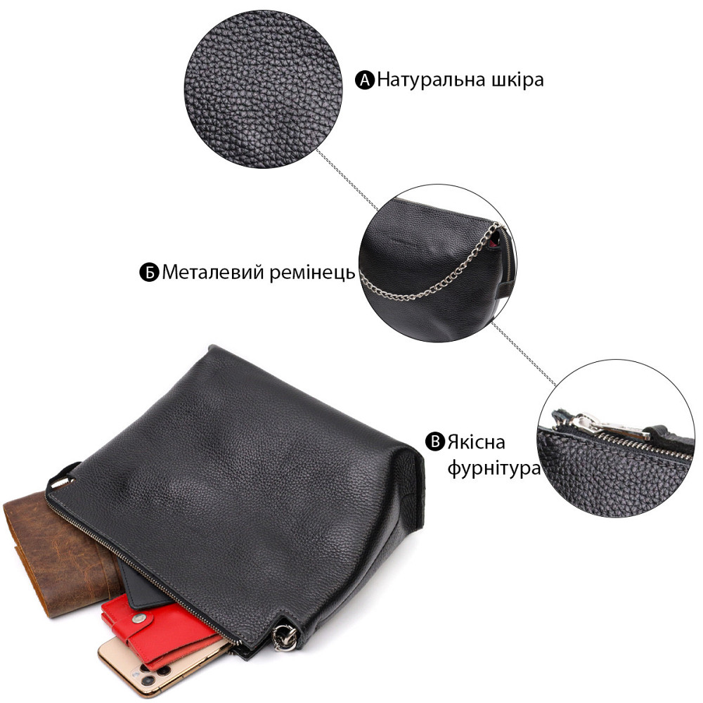 Якісна жіноча сумка з натуральної шкіри GRANDE PELLE 11655 Чорна Київ - фото 8