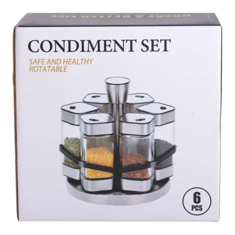 Yiwu Набір для спецій 6 ємностей карусель для приправ на підставці Білий HP-1314 Коломия - фото 3