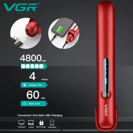 Плойка утюжок беспроводная VGR V-585 для волос Красный Винница