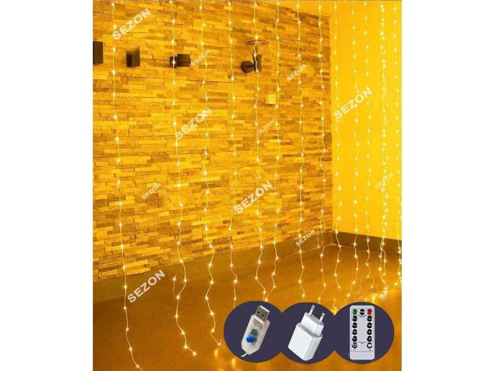 Гирлянда-шторка Роса 200LED белый теплый 3*2м USB 10 линийUSBпульт ТМ КИТАЙ Киев - изображение 1