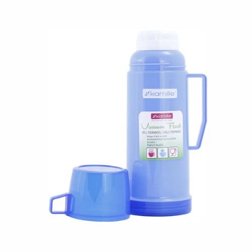 Термос 1000мл скляна колба + пластикова чашка (синій,зелений,червоний) KAMILLE 2072 Житомир - изображение 15
