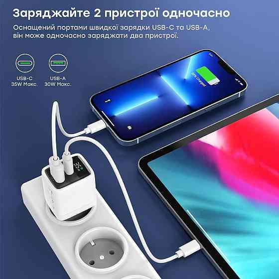 Мережевий зарядний пристрій Choetech PD6052 PD35W GAN A+C White (43-00128) Киев