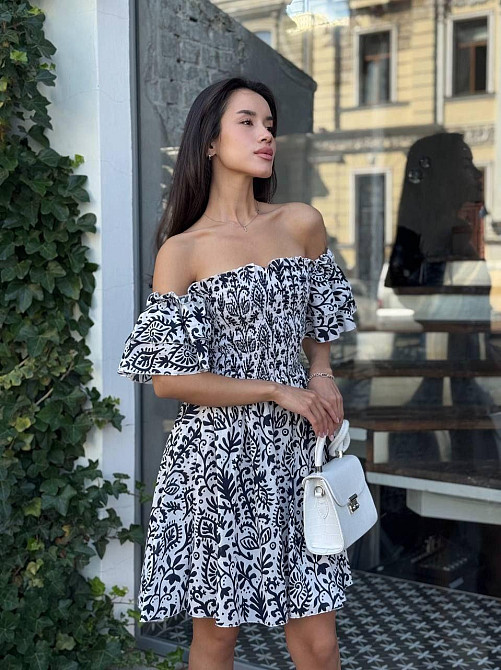 Жіноче легке принтоване плаття з турецького батисту Темно-синій, 46/48 Одеса - фото 2