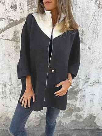 Жіночий базовий теплий кардиган-пончо ангора в'язання Графіт, 56/62 Одеса