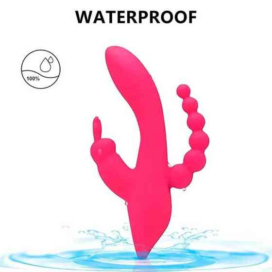 Вагінально-анальний вібратор Super Rebbit 3в1 12 режимів Фуксія Вінниця