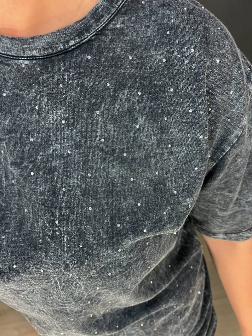 Костюм жіночий Coast Moda 4256 варений в техниці тай-дай джоггери з футболкою розсип камінців графіт, графіт, S Київ - фото 8