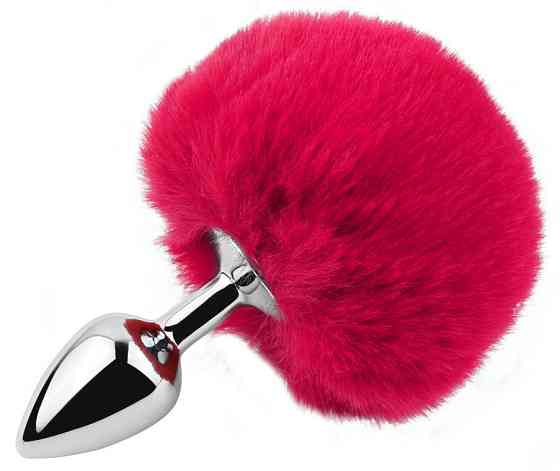 Анальна пробка з хвостом EGZO - Bunny Tail Silver Plug Crimson, size S Sex Aura Київ