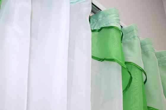 Кухонная занавеска VR-Textil № 114к ламбрекен и тюль темно-салатовый с белым 280х170 см (52-0557) Киев