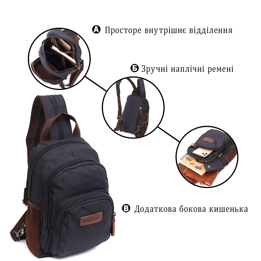 Интересный рюкзак из полиэстера с большим количеством карманов Vintage 22148 Черный Киев - изображение 4