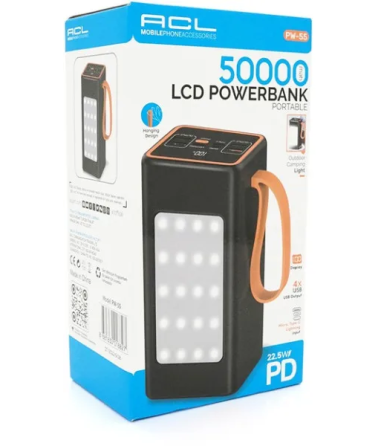 Универсальная зарядная батарея ACL PW-55 50000 mAh с индикатором заряда + фонарь + ремешок (Черный) Винница