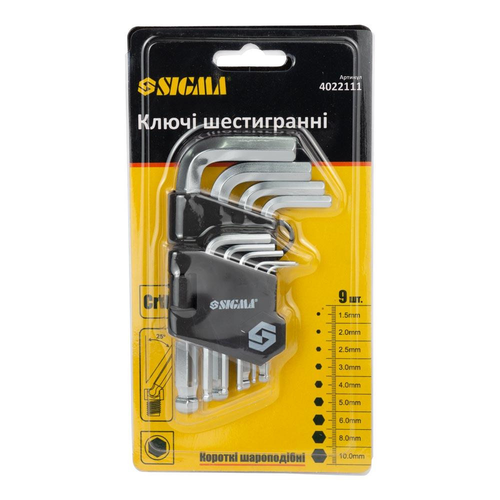 Ключи шестигранные 9шт 1.5-10мм CrV (короткие шар) SIGMA (4022111) Киев - изображение 2