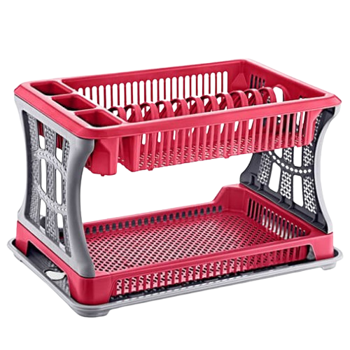 Сушарка для посуду двоярусна пластик червоний/срібний OZER-T-005 ELIF Житомир