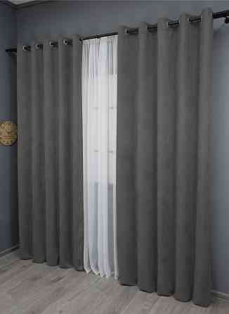 Комплект штор на люверсах VR-Textil Мікровелюр Petek № 1484ш Сірий 150х270 см 2 шт (37-0166) Київ