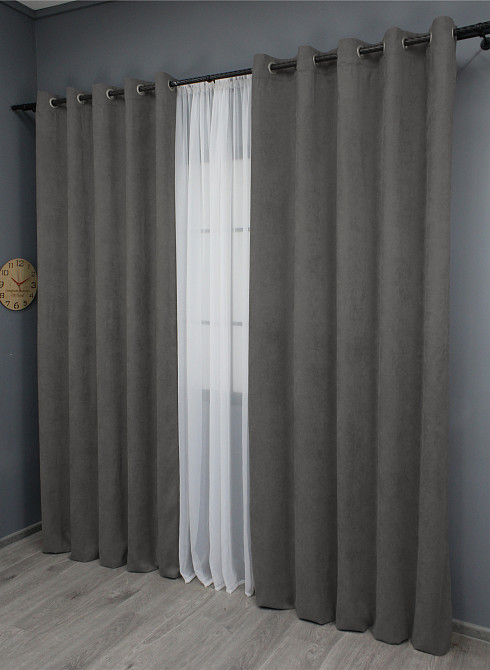 Комплект штор на люверсах VR-Textil Мікровелюр Petek № 1484ш Сірий 150х270 см 2 шт (37-0166) Київ - фото 4