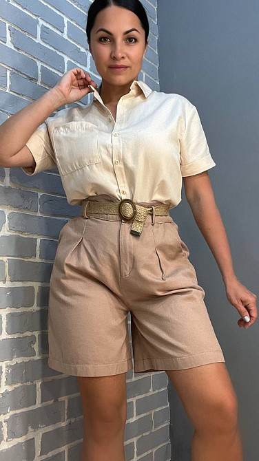Шорты коттоновые Mix Ray 4022 бермуды высокая посадка на резинке пояс из льна капучино, капучино, S Киев - изображение 8