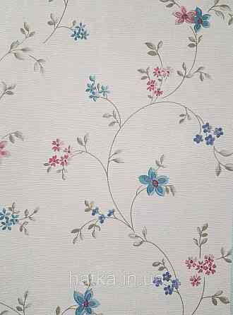 Шпалери вінілові на флізеліні A.S.Creation Maison charme 0.53x10 прованс квіти листя бордо-блакитне на рожевому Київ