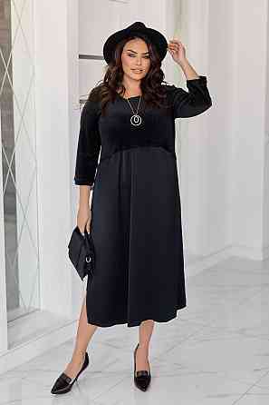 Жіноче стильне плаття батал вільного крою з кишенями дабл шовк + королівський велюр 60/64 Одеса