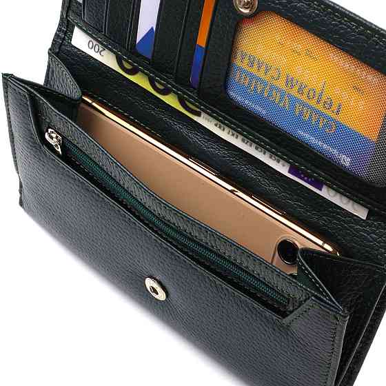 Практичне жіноче портмоне з натуральної шкіри флотар CANPELLINI 21854 Зелений Київ