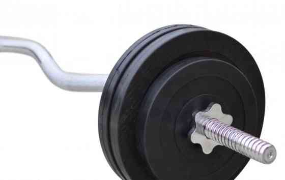 Штанга з обгумованими дисками W-подібна 30 кг Гантелі, гирі, штанги та диски металеві розбірні Київ