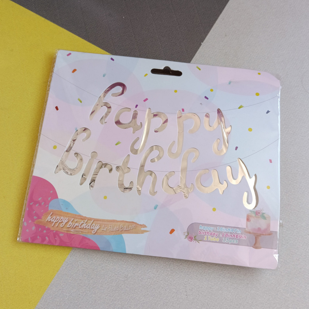 Воздушные шары буквы прописью Happy Birthday, серебро Киев - изображение 1