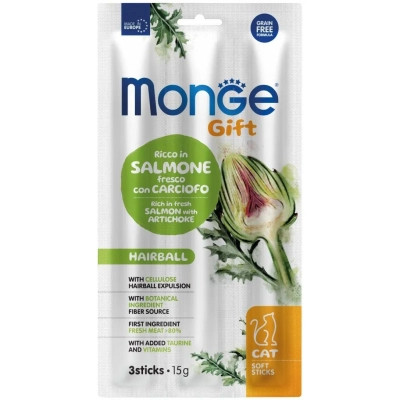 Ласощі для котів Monge Gift Cat Hairball сьомга з артишоком 15 г (8009470085267) Вінниця - фото 1