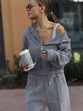 Жіночий теплий базовий костюм-двійка з дабл флісу Сірий, 44 Одеса